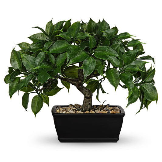 Small Fake Bonsai Tree Artificial Ficus Plant Zen for Shelf Desk Decor