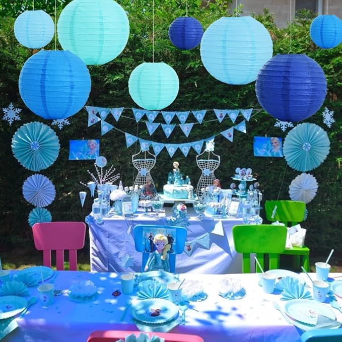 BEISHIDA 16 Pcs Blue White Round Paper Lanterns Decorative Hanging Asia Chinese Japanese Paper Lanterns Lamp for Birthday Wedding Baby Bridal Shower Home Decor Party Decoration