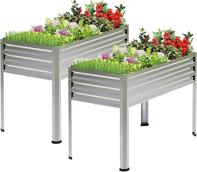 2PCS Galvanized Raised Garden Bed with Legs, 48 gallons, 48"x24"x32" Large Metal Elevated Planter Boxes with Drainage Holes,for Vegetables, Flowers, Backyard, Patio, Balcony