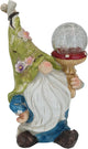 SAMPU CRAFT Garden Gnome Solar Light Statue - Outdoor Decorative Figurine with Crackle Glass Globe, Blue & White Floral Design, Waterproof LED Yard Art for Patio, Lawn, Garden, Porch
