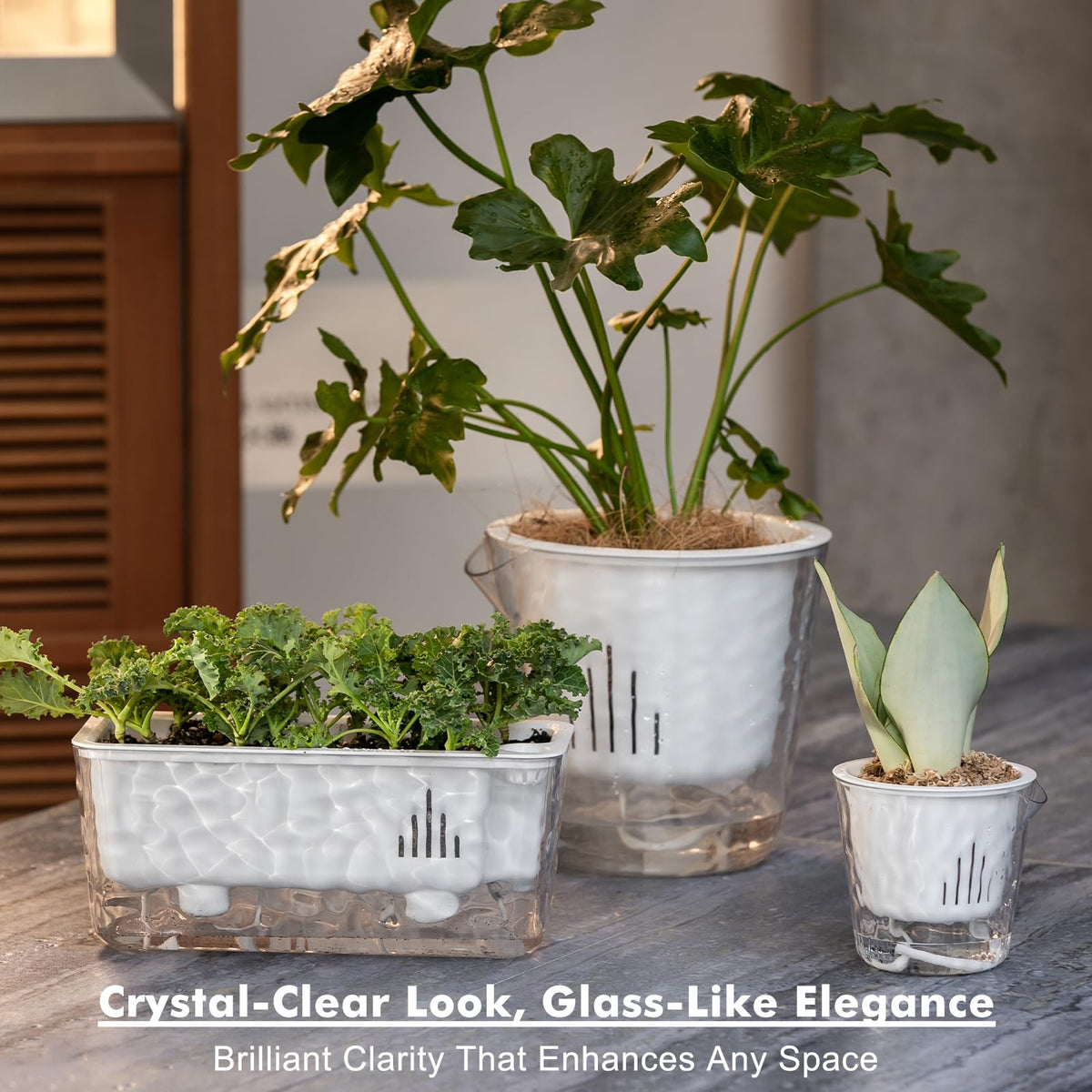Self Watering Pots for Indoor Plants, 4 Packs Window Boxes Planters Rectangle Self Watering Planter 11 in Rectangular Clear Plant Pots Long Herb Windowsill Planter Flower Box Succulent Planters