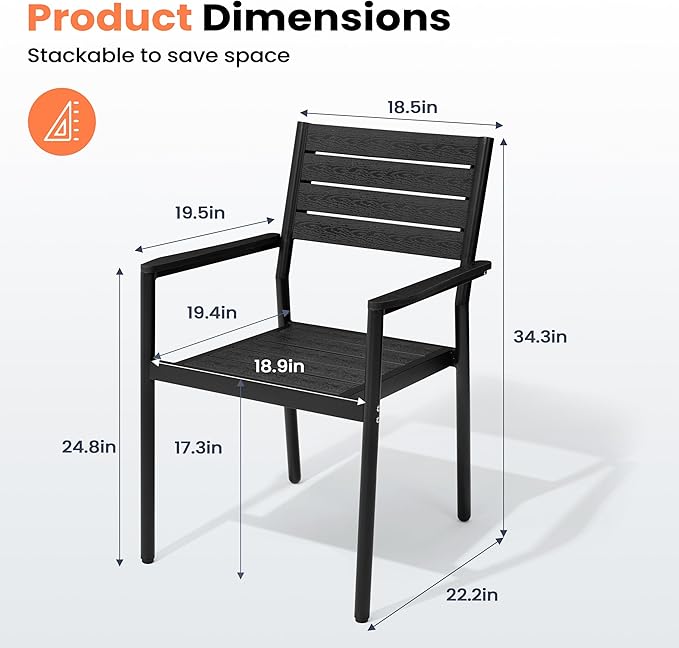 Pellebant Stackable Outdoor Dining Chairs Set of 2, Aluminum Patio Chairs with Arms, All-Weather for Garden, Lawn, Deck, Porch and Yard, Black