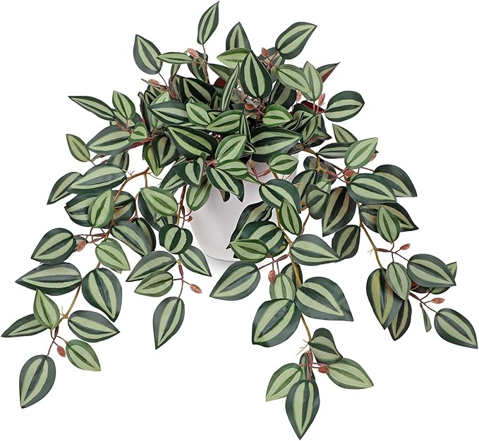 Briful Artificial Plants Indoor Fake Potted Silk Plants Faux Watermelon Peperomia Draping Plant for Home Office Bathroom Shelf Cabinet Tabletop Decoration(Purple)