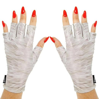 ManiGlovz - The ORIGINAL UPF 50+ UV Light Protective Nail Gloves | Gel Manicure and Anti UV Fingerless Gloves for Women | Can be Used as Sun Protection Gloves for Driving | White Feather