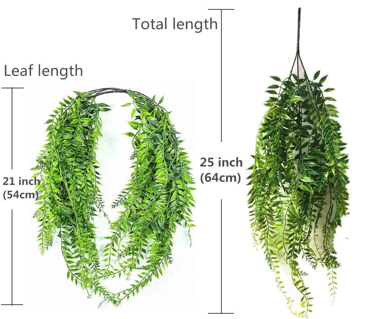 Artificial Hanging Vine, Weeping Willow Plastic Plants Greenery Leaves Fake Plant Faux Ivy Garland UV Resistant for Indoor Outdoor Garden Door Wall Baskets Wedding Party Table Decor Decoration - 4 Pcs