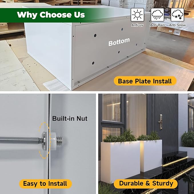 GZLVSOW Metal Rectangular Outdoor Planter Box 36" x 15" x 24" White Steel Long Planter Spliced Flower Box with Partitions for Outside,Indoor,Garden (White, 36 * 15 * 24)