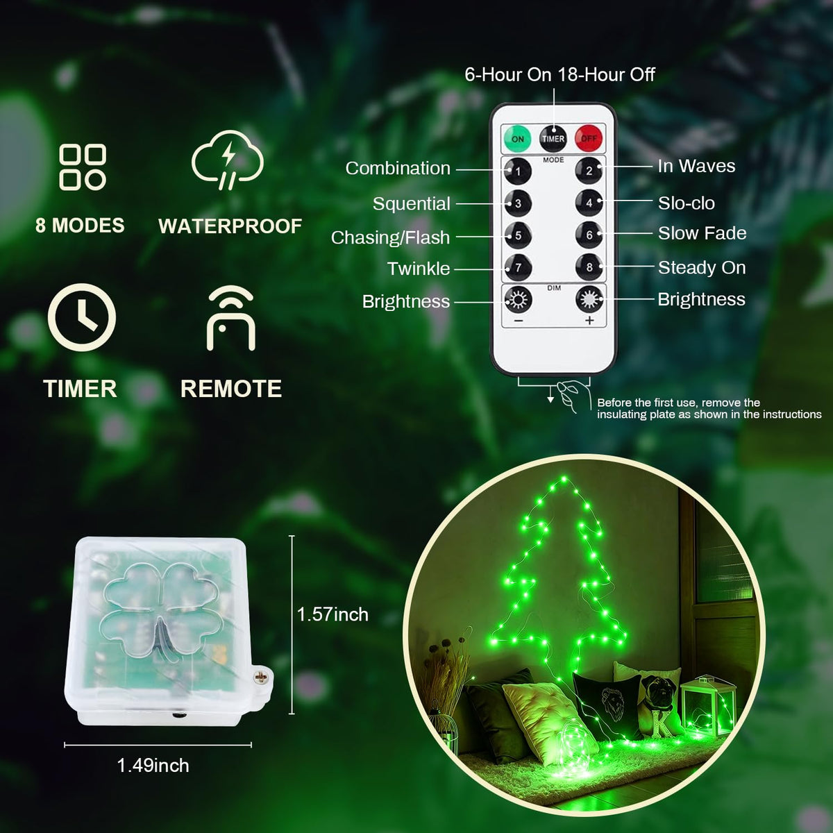chzk 6 Pack Fairy Lights Battery Operated with Remote Timer 8 Lighting Modes,7ft 20 LED Waterproof Mini String Lights for Halloween Christmas Table Centerpieces Bedroom Decorations,Green