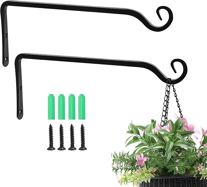 Jardim 2 Pack 10 Inch Premium Decorative Metal Iron Wall Hangers for Home Decor, Indoor Outdoor Plant Bracket Rustic Hanging Gardening Hooks for Planters, Bird Feeders, Lanterns, Wind Chimes (Black)