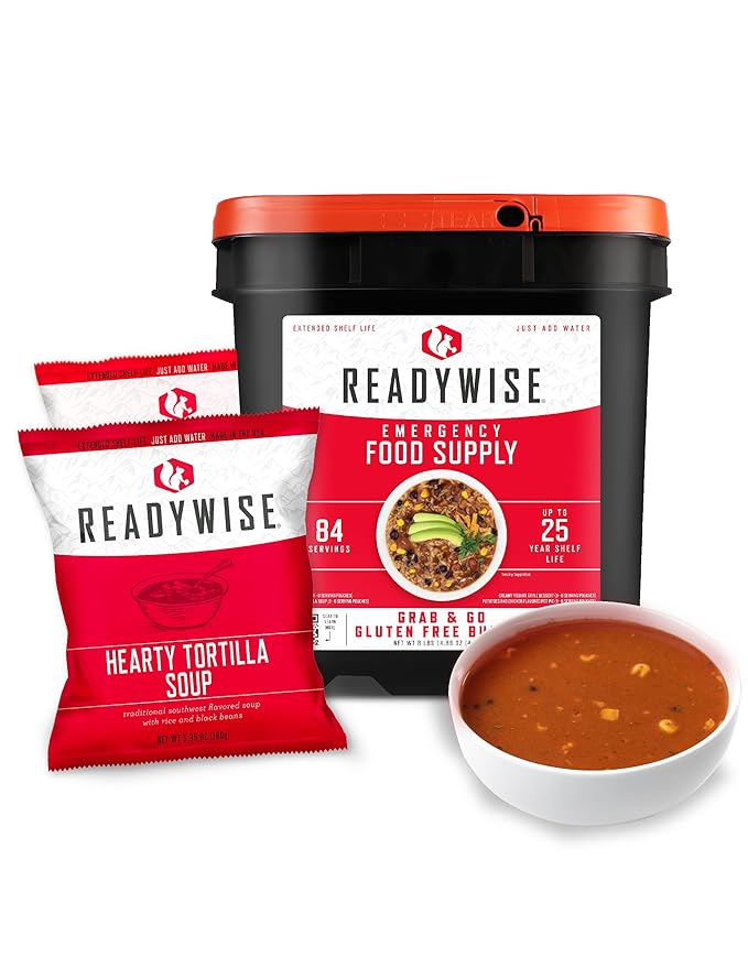 ReadyWise Emergency Food Supply - 84 Servings Gluten Free Survival Food Bucket, Dehydrated Meals & Freeze Dried Food for Backpacking, Camping Essentials & Emergency Supplies, up to 25 Year Shelf Life