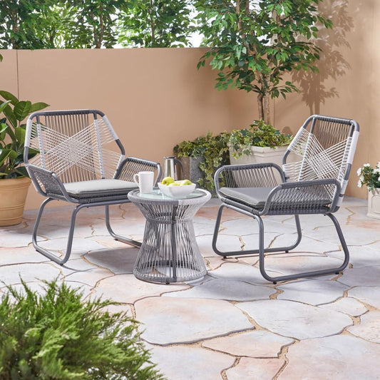 3 Piece Patio Bistro Set Outdoor Conversation Set for Porch Balcony, Space Saving Small Patio Furniture with Sturdy Metal Frame, Compact Chat Set for Garden Deck Backyard