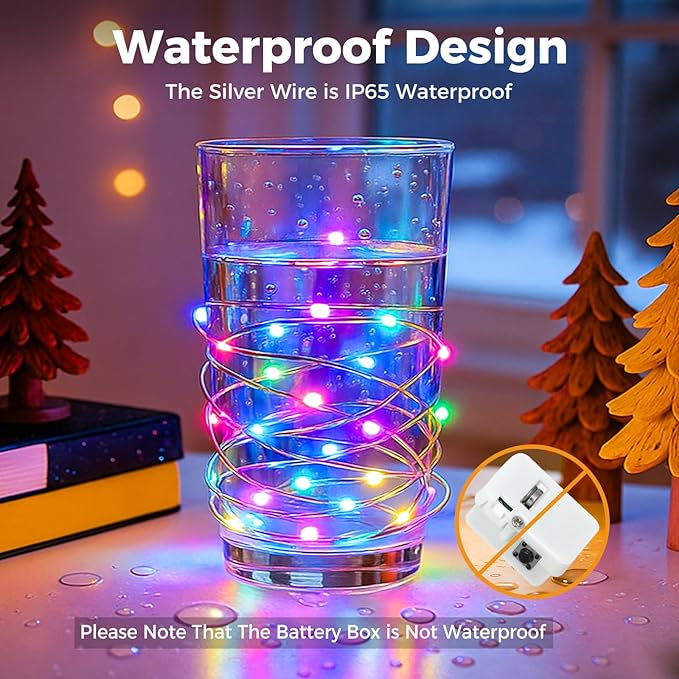 litogo 12 Pack 7FT 20 LED Fairy Lights Battery Operated, 3 Lighting Modes, Bulk Mini Twinkle String Lights Waterproof Silver Wire for Weddings Mason Jars Party Christmas Decorations-Multi-Colored