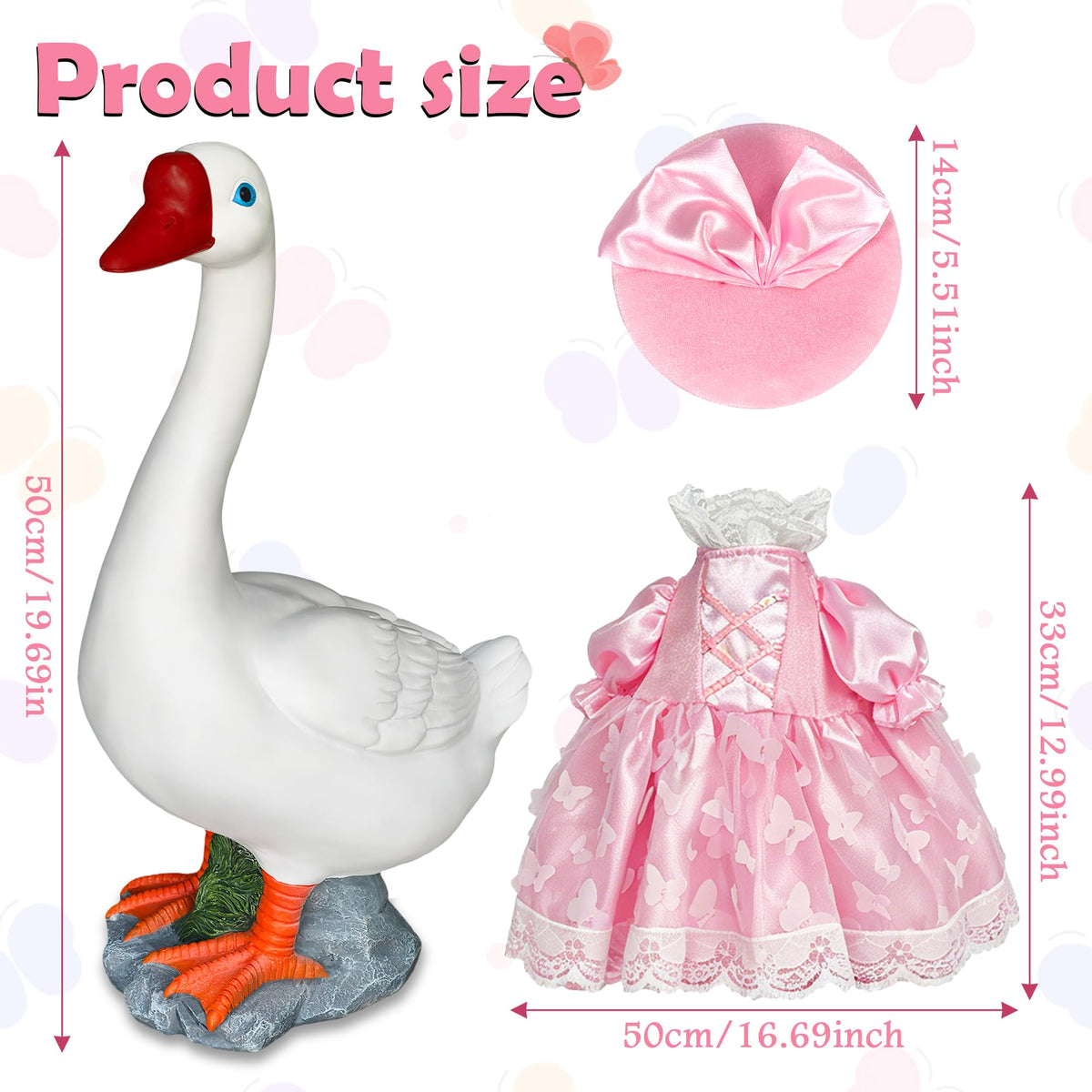ViQuHaT Princess Goose Garden Statue with Pink Dress, Cute Outdoor Decor