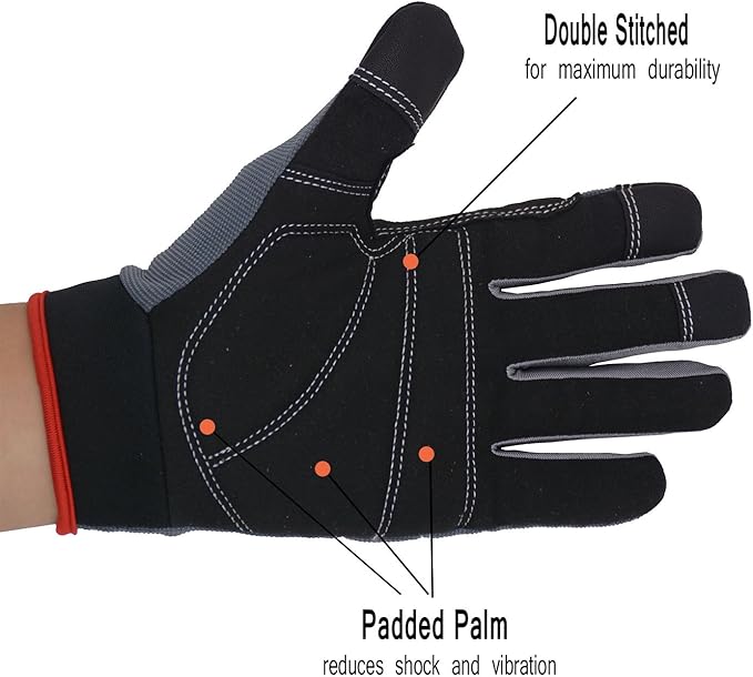 HANDLANDY Work Gloves for Men & Women, Utility Mechanic Working Gloves Touch Screen, Flexible Yard Work Gloves