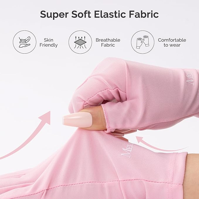 MelodySusie Premium UV Protection Gloves for Manicures, Cool Feeling Fabric,Professional UPF50+, UV Gloves for Gel Nail Lamp, Anti UV Light, Skin Care Fingerless Design, Pink