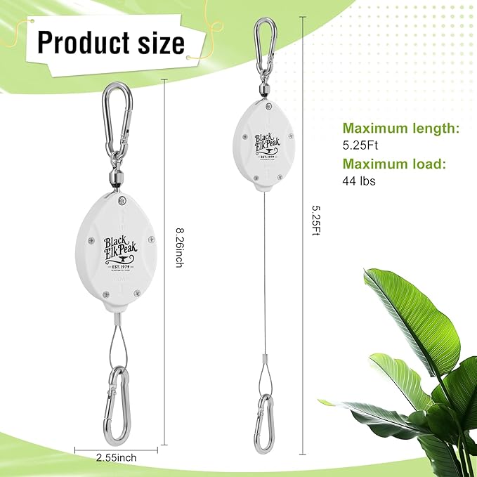 Plant Pulleys for Hanging Plants, Heavy Duty Retractable Hangers, 304 Stainless Steel Rope, Auto Plant Holder, Adjustable Climbing Hook for Garden Baskets Watering, or Bird Feeders (White-6)