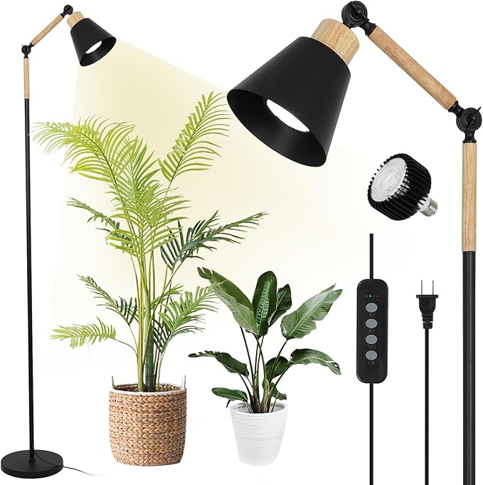 HMVPL Grow Lights for Indoor Plants Full Spectrum, Plant Lights for Indoor Growing with 20W COB Grow Light Blub, 4/8/12H Timer, Standing Tall Grow Lamp for Middle Large Plants(75'', Height Adjustable)