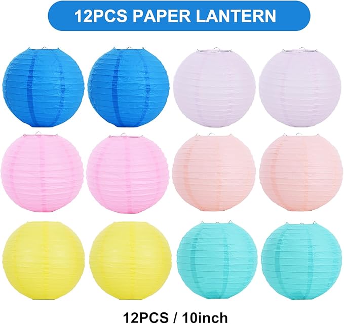BEISHIDA 12 Pcs Macaroon Mix Paper Lanterns,Hanging Decorative Chinese Japanese Round Paper Lantern Lamp for Valentine's Day Girls' Party children Home Party Decoration