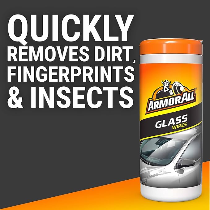 Armor All Car Glass Wipes, Auto Glass Cleaner for Film and Grime, 30 Count