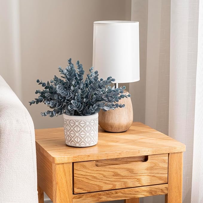 MyGift Artificial Eucalyptus Plant in Modern Gray Concrete Pots with Geometric Embossed Pattern (1, Blue)