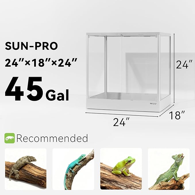 Reptile Glass Terrarium 24"x18"x24" 45 Gallon Knock-Down Dual-Locking Security Mesh Ventilation Durable Aluminum Frame Modern Design