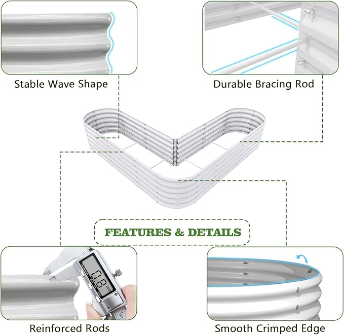 A ANLEOLIFE 6 Set Heart-Shaped Galvanized Raised Garden Beds Outdoor,81x81x18in Large Metal Planter Box for Planting Vegetables Flowers Herb, Anti-Rust & Easy-Setup, Antique White