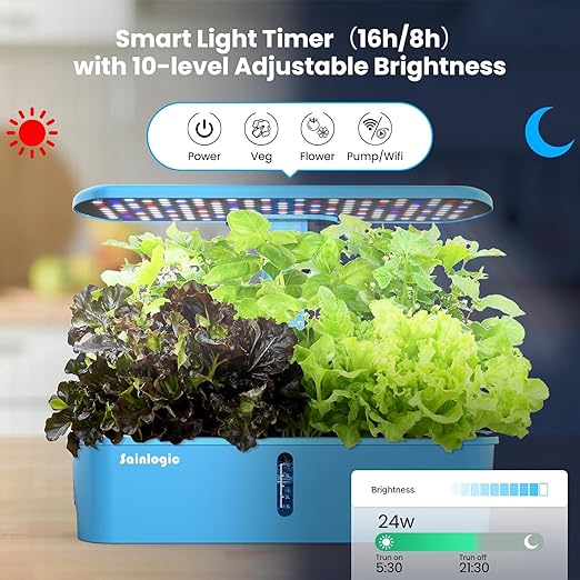 Sainlogic Hydroponics Growing System Kit, 12 Pods Watering Planter, Smart Indoor Garden with APP & WiFi Connected, 5 X Growth with 24W LED, Quiet Pump, for Vegetables, Herbs and Flowers