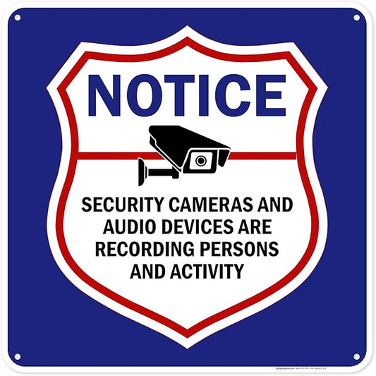 Notice Security Cameras And Audio Devices Are Recording Persons And Activity Sign, 24x24 Inches, 55 mil thick HDPS (high density polystyrene), Made in USA by My Sign Center