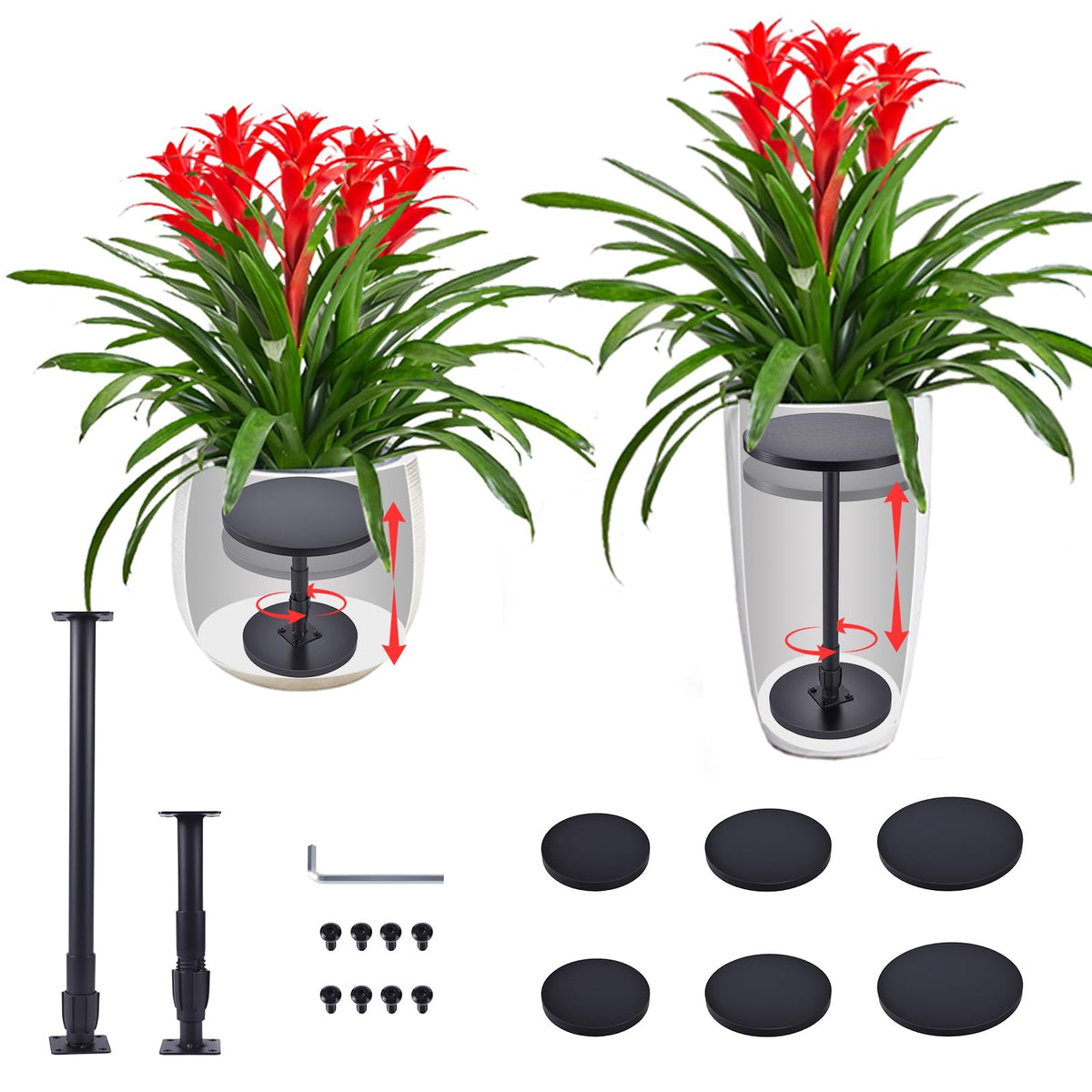 Decivems 2-Piece Adjustable Plant Stand Risers for Inside Pots - Universal 12-21" Height Pot Fillers for Large Tall Planters, Fits 6/8/10" Base OR Top (Square/Round/Taper)
