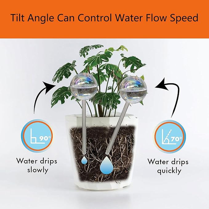 Vividaire 17 Oz 2 Weeks Glass Plant Watering Globes Large for Indoor Outdoor Potted Plants Self Watering Planter Insert Bulbs Water Plants While Away Vacation Devices (Iridescent Large 2-Pack)