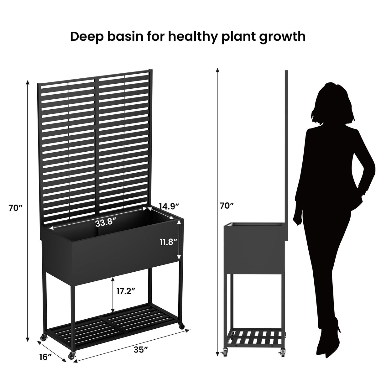 Metal Raise Garden Bed with Trellis,70" Elevated Trellis Planter Outdoor