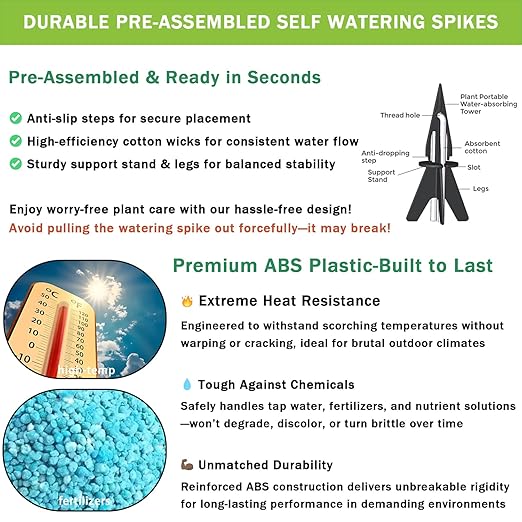 GreenShip 4 Pack Self Watering Spikes for Indoor & Outdoor Plants, Automatic Plant Watering Stakes, Patented Wick Spikes, Vacation Use (Large(for Height 17"+ Planter))