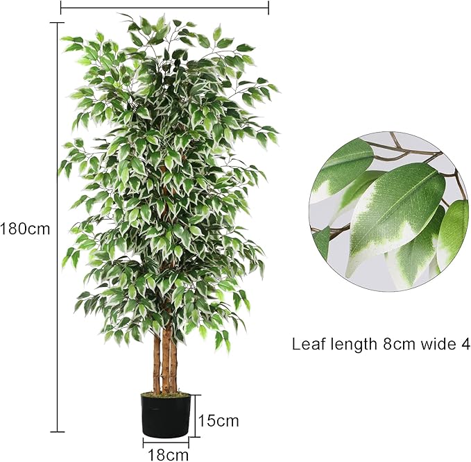 GTIDEA 6ft Artificial Tree Ficus, Tall Faux Trees Indoor with Natural Trunk and Fake Silk Tree Fake Plants for Home Spring Decor Living Room Outdoor Balcony House Office (Included Dried Moss)