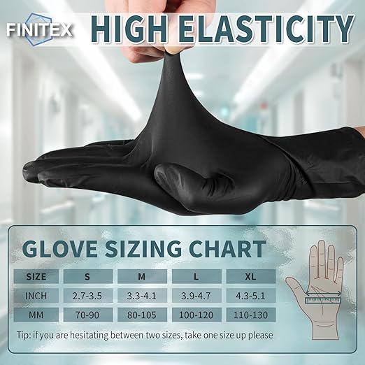FINITEX - Black Nitrile Disposable Gloves, 5mil, Powder-free, Medical Exam Latex-Free 100 PCS For Examination Home Cleaning Food Glove (Small)