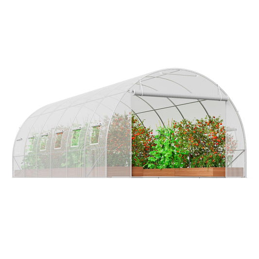 Happybuy 19.4x9.7x6.5 ft Walk-in Tunnel Greenhouse, Hoop House Plant Hot House with Galvanized Steel Frame, White PE Cover, Roll-up Zipper Door, 12 Windows for Outdoor Use
