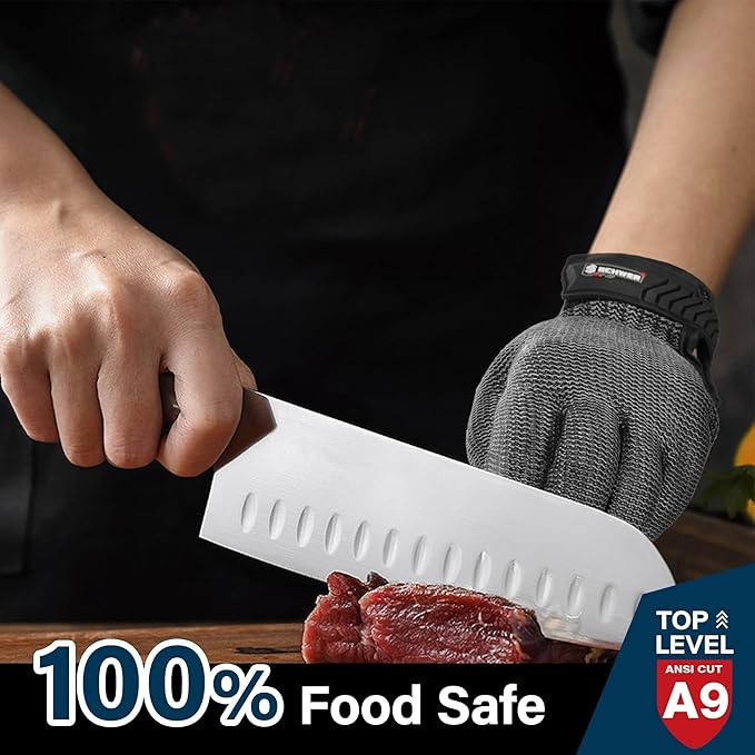 Schwer Ultimate Cut Resistant Gloves Beyond ANSI A9, Reinforced Stainless Steel Glove, Food Grade Mesh Metal Gloves for Butcher Meat Cutting, Oyster Shucking, Mandoline, Non-PFAS, PR1708 (S, 1 PCS)