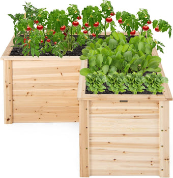 HAPPYGRILL 24.5” Wooden Raised Garden Bed with Open-Ended Base