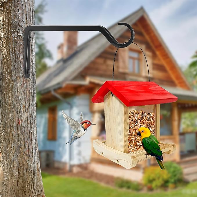 8 inch Plant Hanger, Sturdy Hanging Plant Bracket Outdoor, Hanging Plant Wall Hook Heavy Duty, for Hanging Bird Feeders, Planters, Lanterns, Wind Chimes, Indoor/Outdoor Use, Black, Set of 2