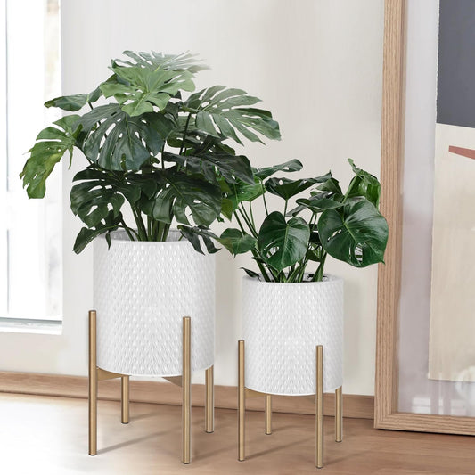 Oakrain Planters for Indoor Plants Set of 2 Modern Planter with Stand