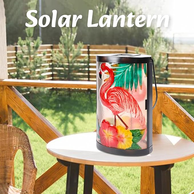 Hanging Solar Lantern Outdoor Waterproof Flamingo Solar Lights Glass Tabletop Decorative Lamp for Outdoor Patio Garden Outside Yard Decor