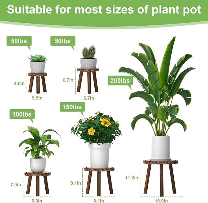 Vecxoty 5-Pack Wood Plant Stands Indoor, Single Plant Stand for 6-12 Inch Pots, Mid-Century Modern Plant Stool, Tall Plant Stand for Large Plants for Living Room, Balcony, Office (Dark Brown)