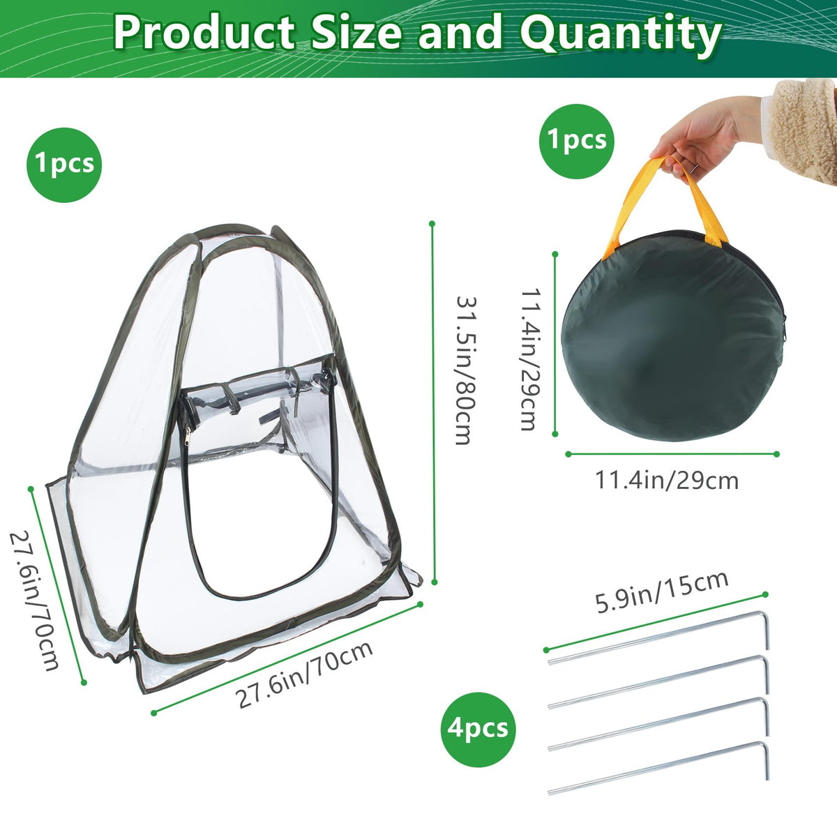 DEDU Pop Up Tent, Small Portable Greenhouse Cover 27"X27"X31" with 4 Fixed Nails and Tools, Mini Greenhouse Tent PVC Cover for Small Plants Outdoor & Indoor Use
