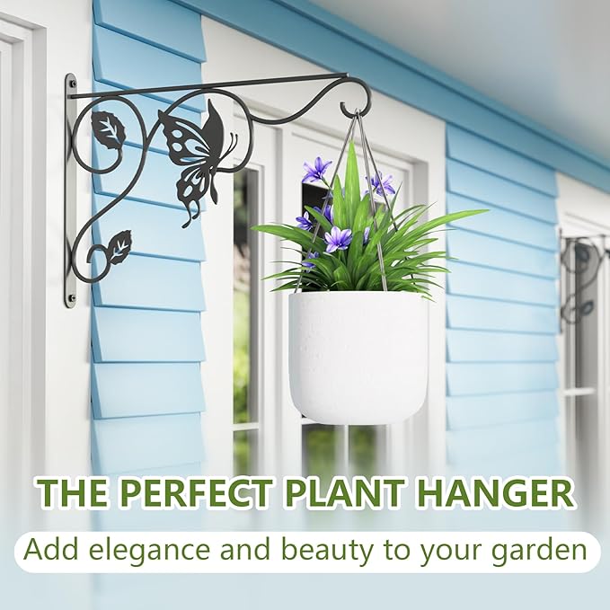 2 Pack Heavy Duty Plant Hooks for Hanging - 12 Inch Metal Wall Hangers Indoor/Outdoor, Sturdy Plant Bracket for Bird Feeders, Planters, Lanterns, Wind Chimes - Patio, Garden, Home Decor (Black)