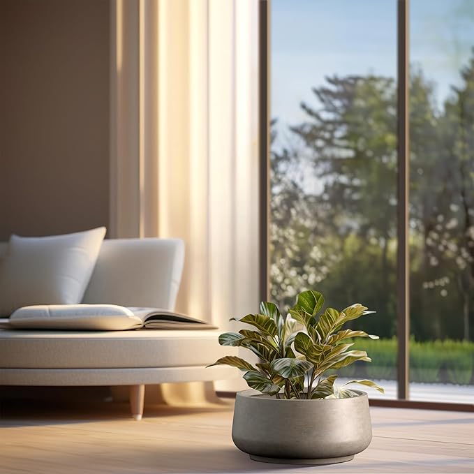 Kante 16.1" Dia Round Curvy Concrete Planter, Large Plant Pots with Drainage Hole and Rubber Plug for Indoor Outdoor Plants, Flower Pot for Home Garden Patio Porch, Weathered Concrete