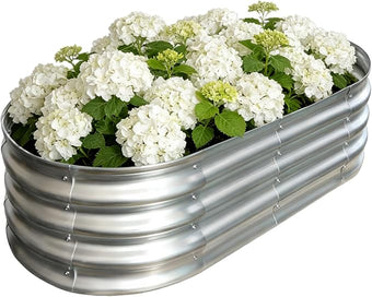 Galvanized Raised Garden Bed Outdoor, Large Raised Bed for Gardening, 4x2x1ft Oval Metal Planter Box for Vegetables, Fruits, Flowers, Silver