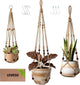 LEWESU 3 Pack Jute Macrame Plant Hanger Indoor 3 Different Sizes Hanging Planter Basket Flower Pot Holder with Wood Beads & No Tassels for Boho Home Decor, 23, 30, 35 Inch, Brown (Pot Not Included)