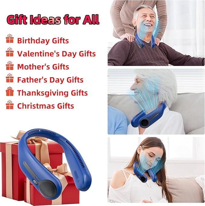 Portable Neck Fan,Hands Free Personal Wearable Bladeless Fan,6000mAh USB Rechargeable,360° Cooling,LED Display,4-Speeds,Birthday Gifts for Men Women Dad Mom,Valentines Day Gifts for Her Him (Navy)