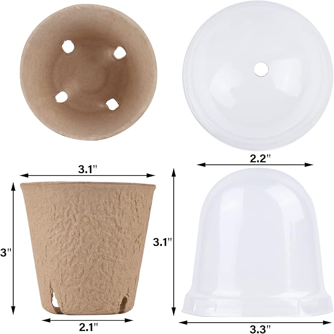 winemana 36 Set Plant Nursery Pots with Humidity Dome, Seed Starter Biodegradable Peat Pots, Seedlings Planting Pots with Labels for Indoor Outdoor Garden