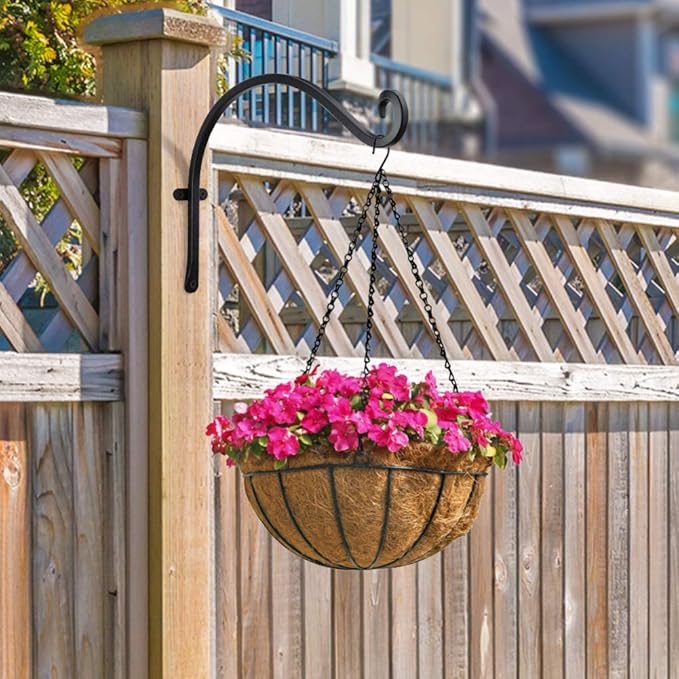 AJART Hanging Plant Hanger Outdoor - 12-inch Black Bird Feeder Wall Hooks - Plant Hooks for Hanging Flower Baskets on Garden, Balcony, Fence - Best Choice for Home Garden Enthusiasts
