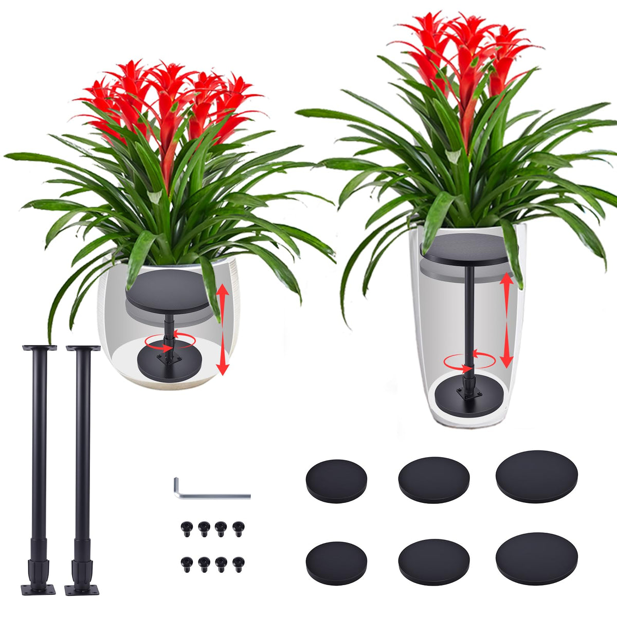 Decivems 2-Piece Adjustable Plant Stand Risers for Inside Pots - Universal 17.5"-31.5" Height Pot Fillers for Large Tall Planters, Fits 6/8/10" Base OR Top (Square/Round/Taper)