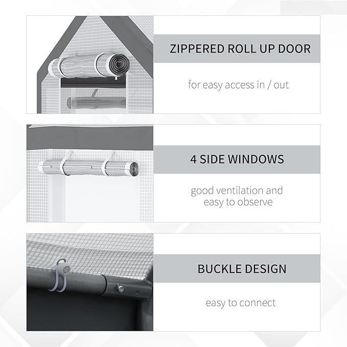 Outsunny 8' x 6' x 7.5' Walk-in Greenhouse, Outdoor Gardening Canopy with 6 Roll-up Windows, 2 Zippered Doors & Weather Cover, White